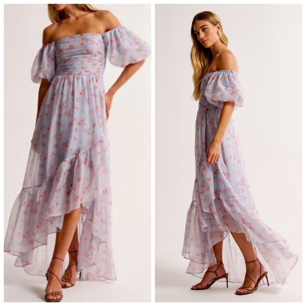 NEW Abercrombie & Fitch Emerson Off-The-Shoulder Floral Drama Maxi Dress S